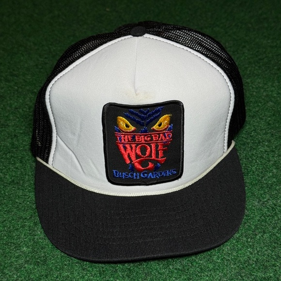 Vintage 80s The Big Bad Wolf Busch Garden Roller Coaster Trucker Snapback Hat